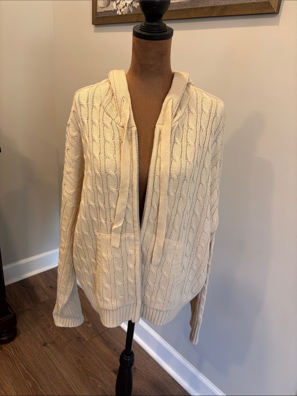 No Boundaries Cream Cable Knit Hooded Zip Cardigan